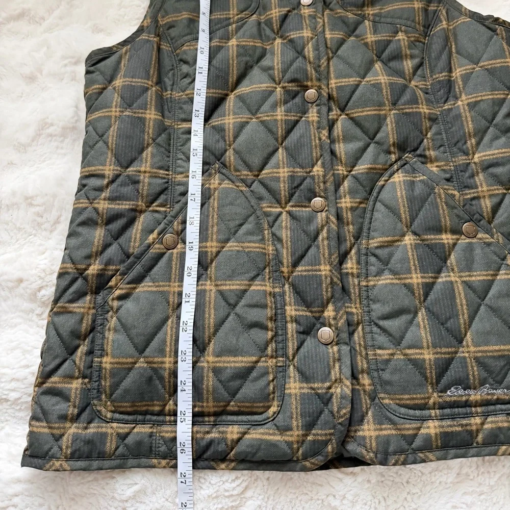 Eddie Bauer Olive Green Plaid Quilted Vest Lightweight Puffer - M